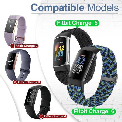Acortjl Braided Solo Loop Bands Compatible with Fitbit Charge 6/Charge 5, Adjustable Stretchy Nylon Woven Replacement Wristbands for Fitbit Charge 6/Charge 5 for Women Men