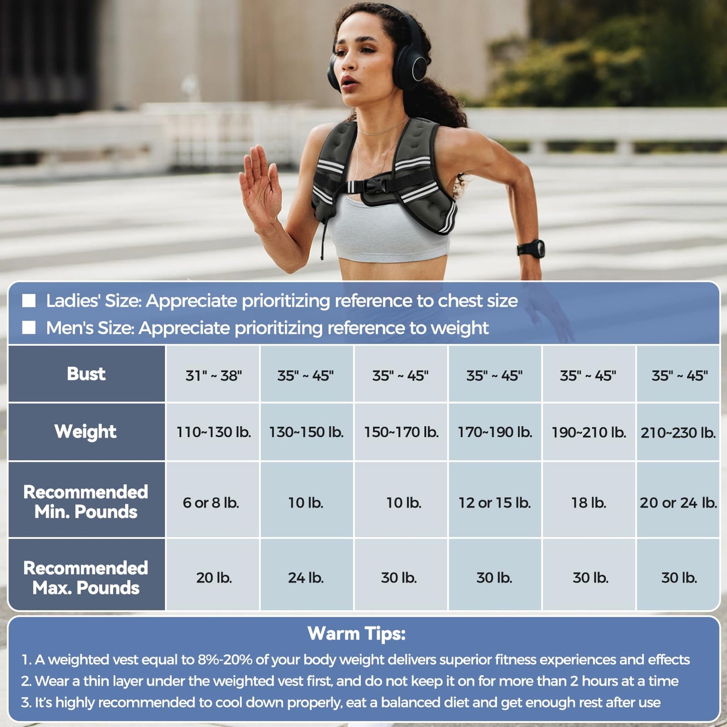 Zeerun Weighted Vest, 6lb/8lb/10lb/12lb/15lb/18lb/20lb/24lb/30lb for Men Women, Reflective Stripe Adjustable Buckle, Comfortable Durable Rucking Vest for Walking Running Strength Training, 8LBS-Gray