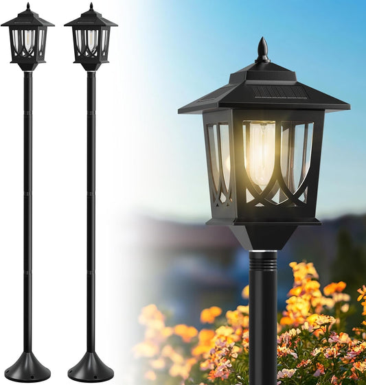 63" Waterproof Solar Lamp Post Light 2 Pack - Outdoor Patio & Porch Decor, Warm White