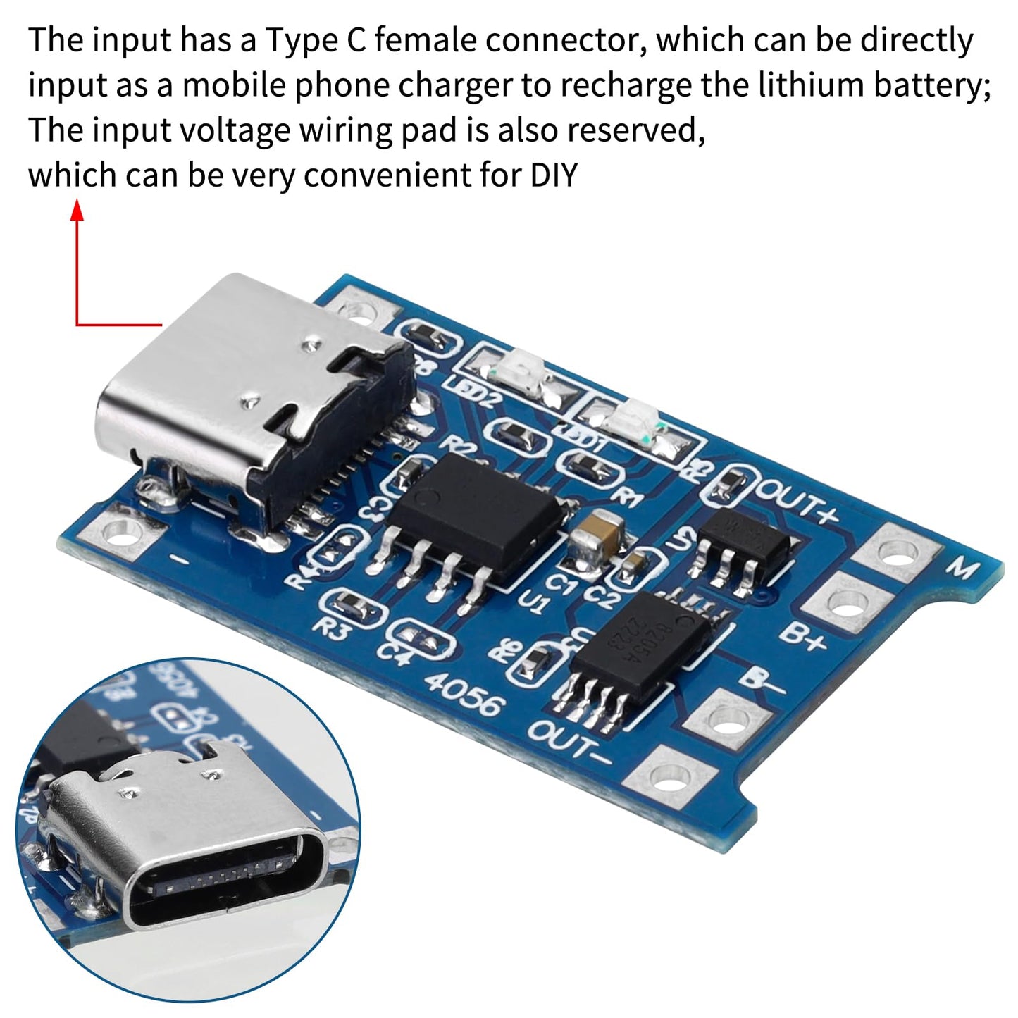 MakerFocus 15pcs TP4056 Charging Module Type C Interface with Battery Protection 18650 BMS 5V 1A 18650 Lithium Battery Charging Board