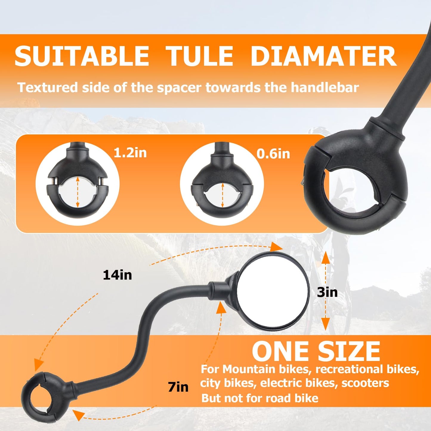 PUYUEYAO Bike Mirror for Handlebar, Adjustable Bicycle Mirror Handlebar Mount, Wide angle rear View shockproof convex mirror for Safe Cycling, Easy Installation, (1 Black-round)