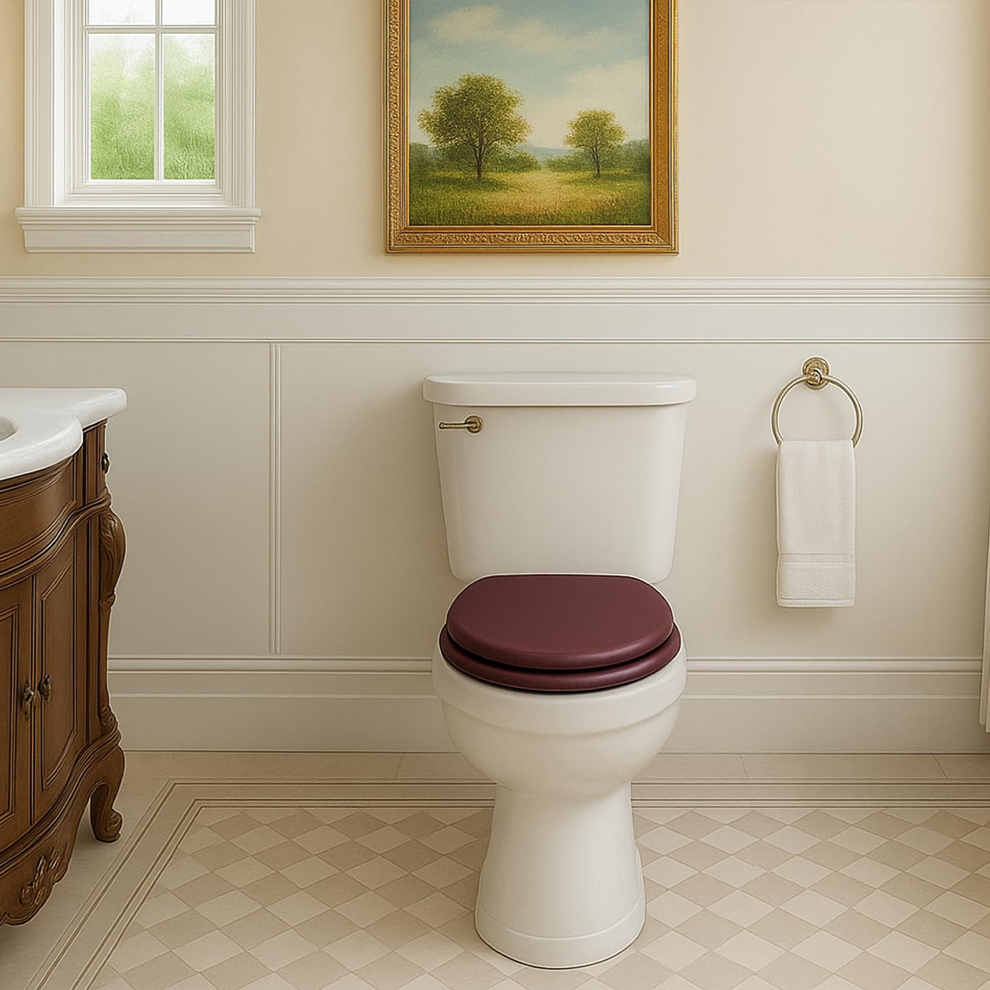 Toilet Seat, Solid Wood, Pine Wood, Matte Finish, Vintage Red Mahogany, PIKLiDS (Elongated)