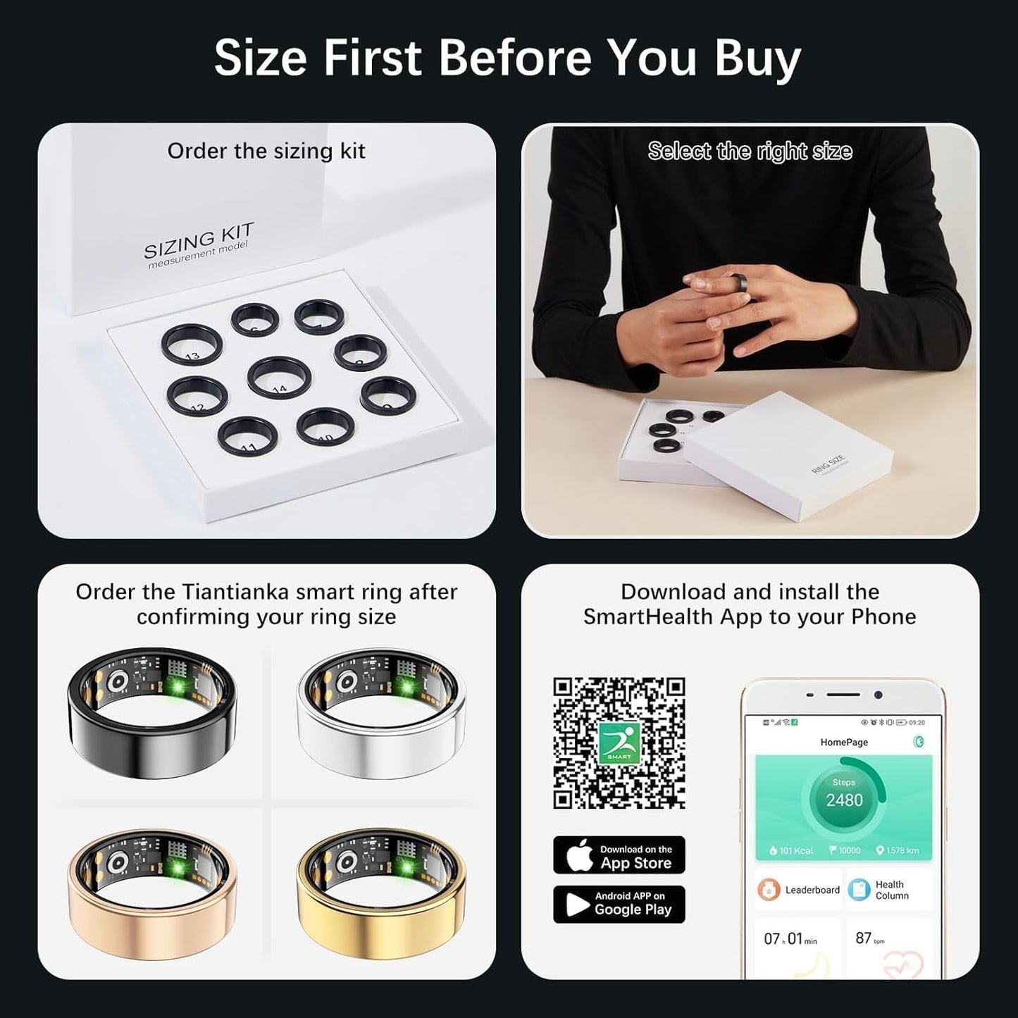 Ring Health Tracker for Women Men, Fitness Ring with Heart Rate, Blood Oxygen, Sleep Monitor, Calories, Step Counter, IP68 Waterproof Smart Ring for iPhone & Android, No Subscription Fee (Silver, 12#)