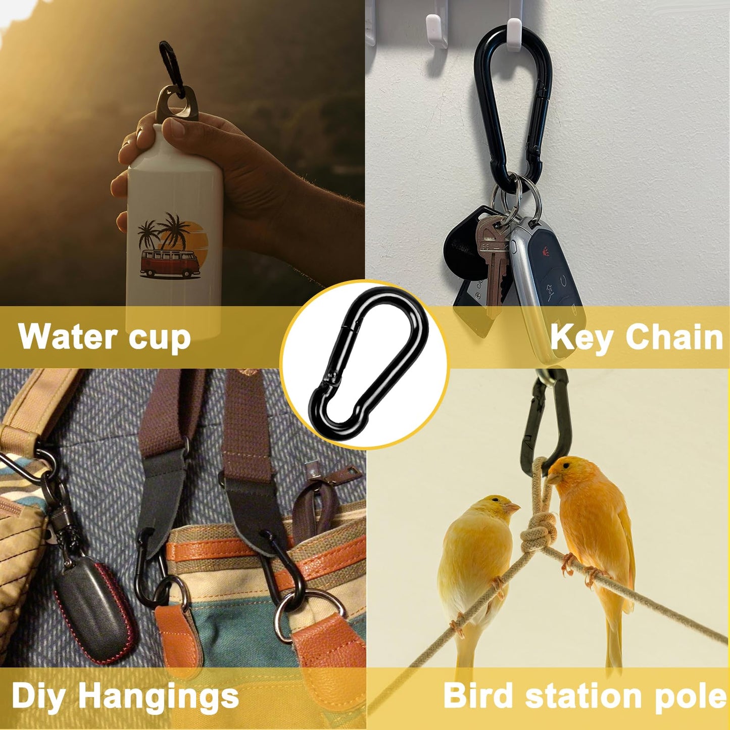 Spring Snap Hook Black Carabiner ,Sunxer Tool Small Black Carabiner Clip 1.57 inch 10 PCS Heavy Duty Carabiner Clip Qick Link for Keychain Dog Leash Locking Camping Fishing Hiking