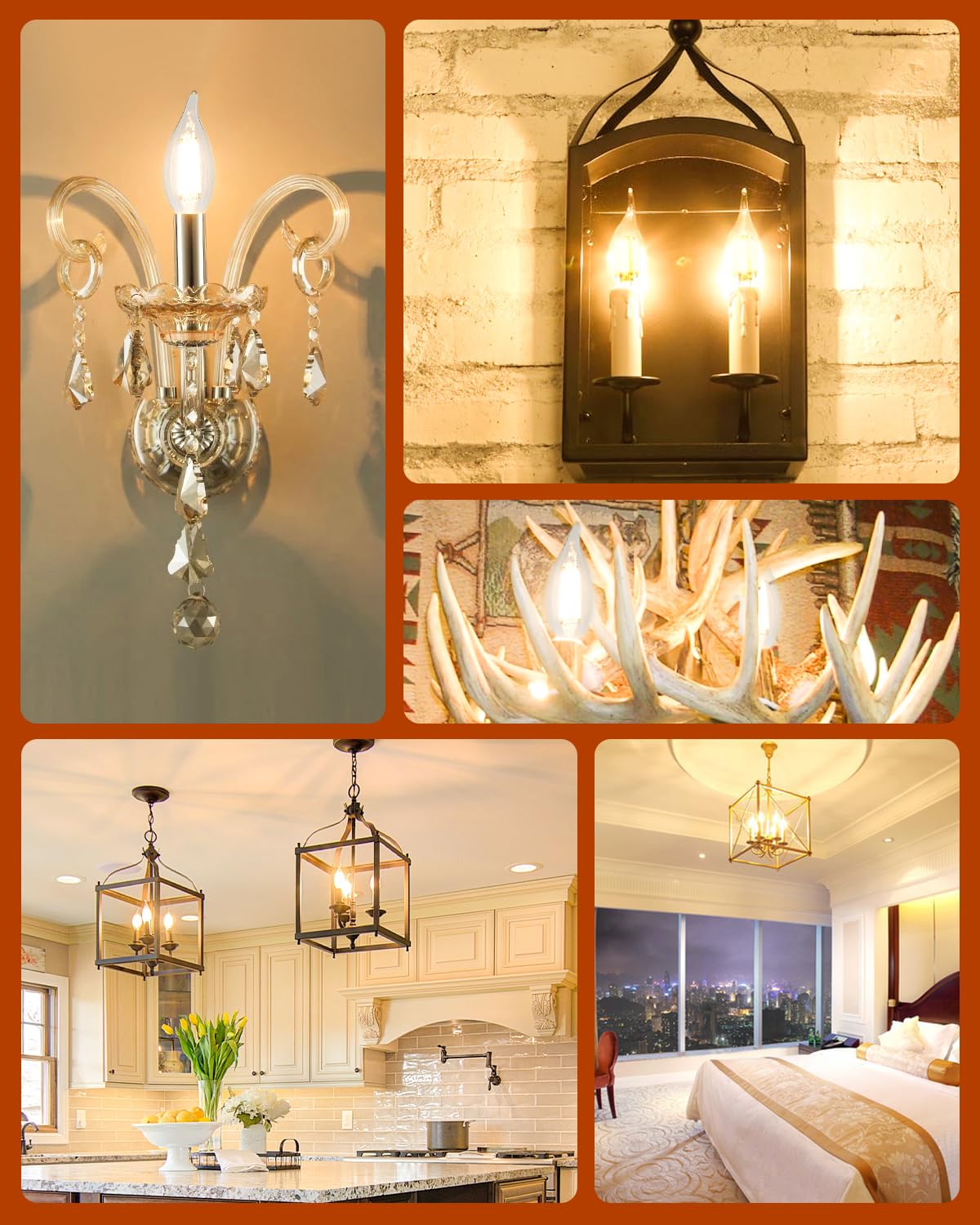 OMED E12 LED Candelabra Bulb 100 Watt Equivalent, 2700K Soft White, Dimmable LED Chandelier Light Bulbs, 7W 1000 Lumen Clear Candle Light Bulb for Living Room, Light Fixture, 6 Pack