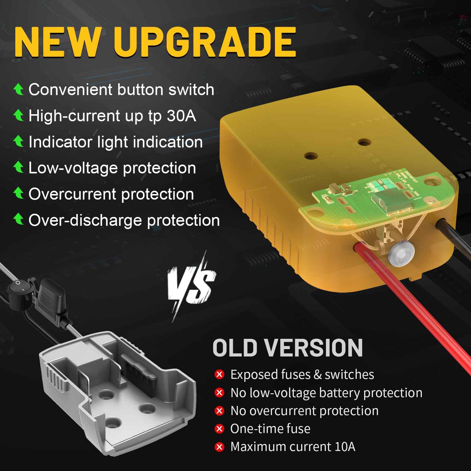 2 Packs Power Wheel Adapter Compatible with Dewalt 20V Battery - Overdischarge & Overcurrent Protection, Upgraded Power Wheel Battery Converter with Switch for DIY RC Cars Toys Robotics