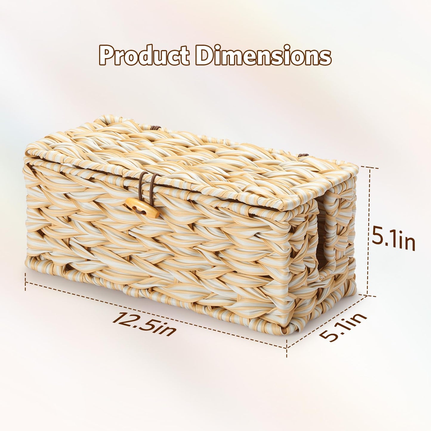 Delamu Handmade Synthetic Rattan Cable Management Box, Flat Weave Desk Organizer with Wire Management, Multi Purpose Cord Hider Box, 12.5" Lx 5.3" Wx 5.3" H, Natural & White