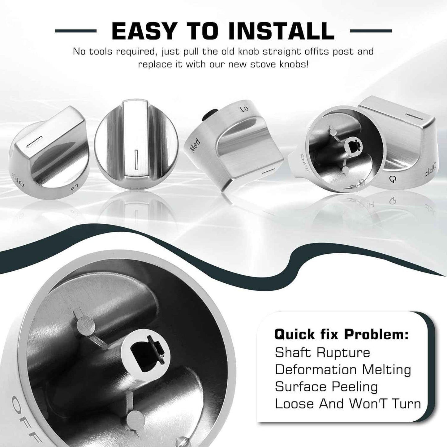 Whirlpool Stove Knob Replacement - Stainless Steel W11159630 Gas Range Knobs (5 Pcs)