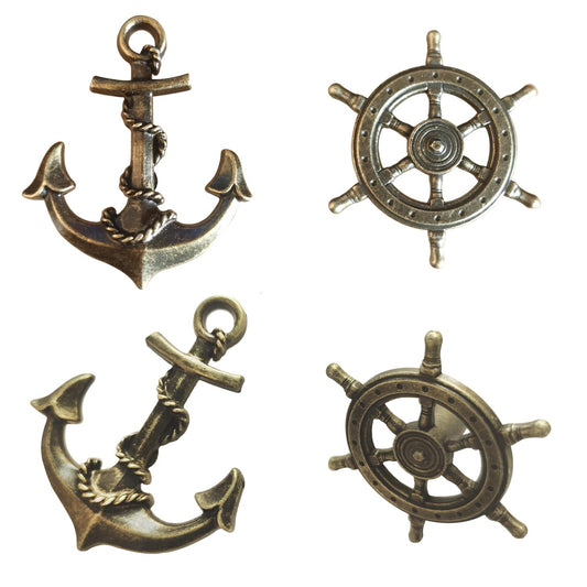 Aimoye Antique Bronze Kitchen Cabinet Knobs - Anchor Rudder Drawer Pulls, Antique Brushed Gold, Nautical Sea Theme Home Decor