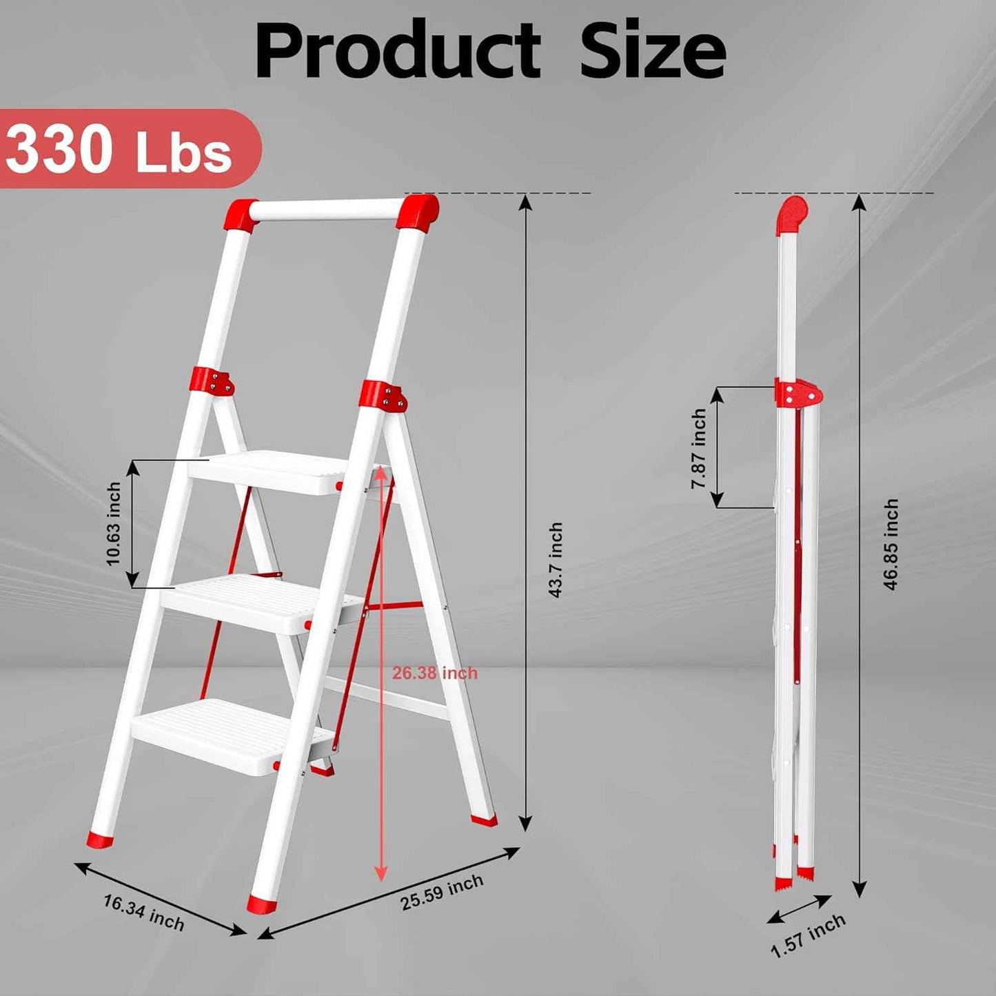 DIAMONDFORGE 4-Step Folding Ladder - Sturdy Steel Construction, Anti-Slip Pedals & Feet, Handgrip - Home Use, White & Red