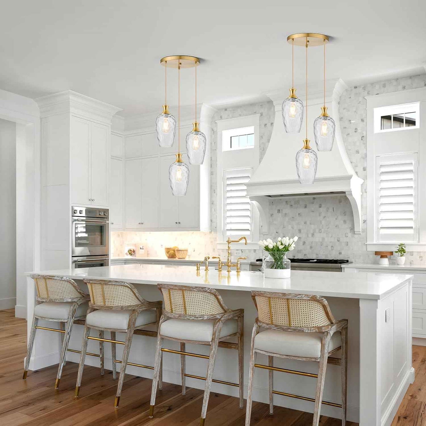 Brushed Nickel Glass Pendant Light Fixture - Modern 1-Light Hanging Lamp for Kitchen Island & Dining Room