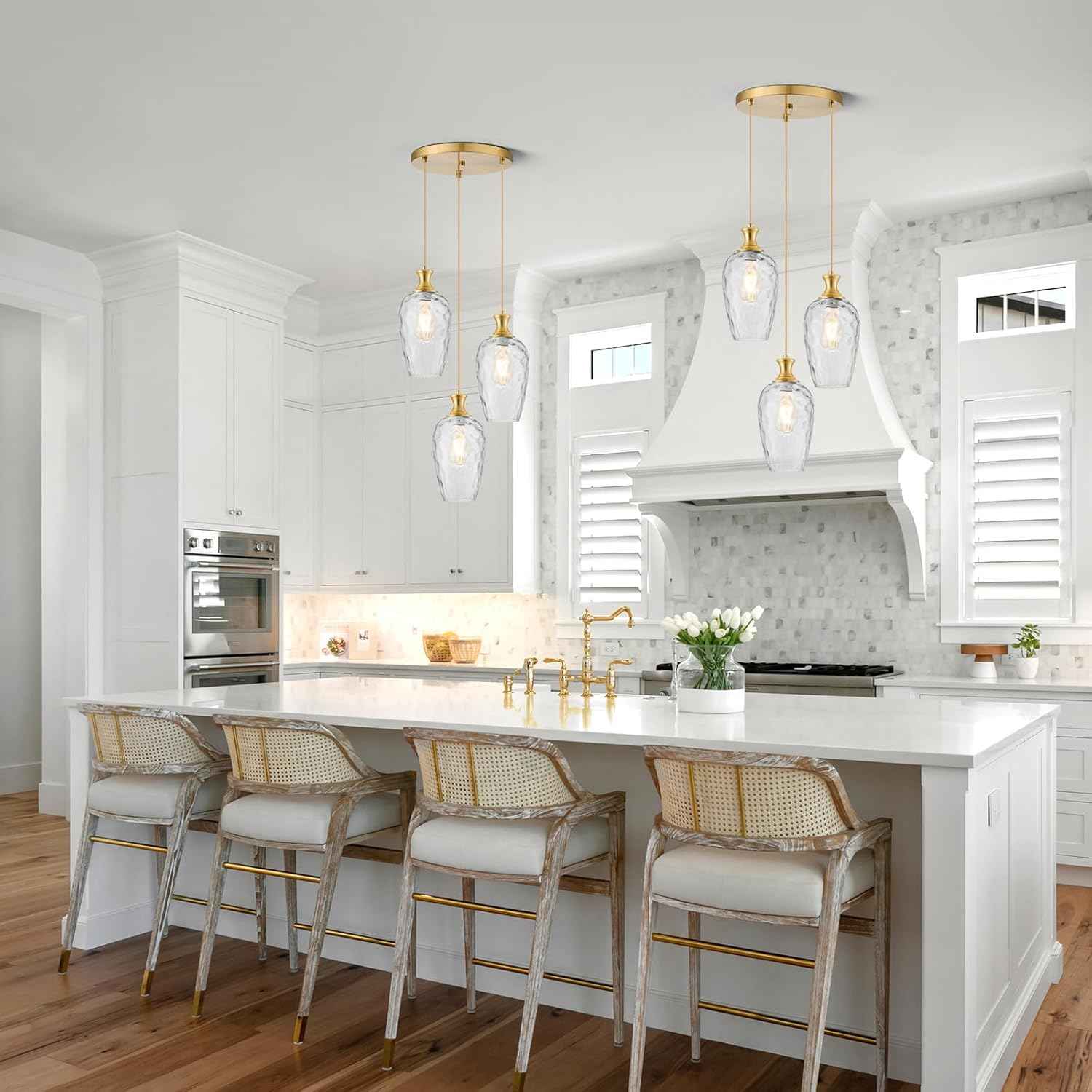 Brushed Nickel Glass Pendant Light Fixture - Modern 1-Light Hanging Lamp for Kitchen Island & Dining Room