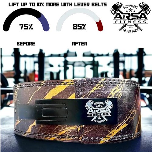 Arsa Fitness Weightlifting Adjustable Lever Belt for Men & Women Real Cow Hide Leather for Powerlifting Back Support Workout Deadlifts Squats 10MM Thickness 4" Width (X-SMALL, ARABIAN NIGHT)
