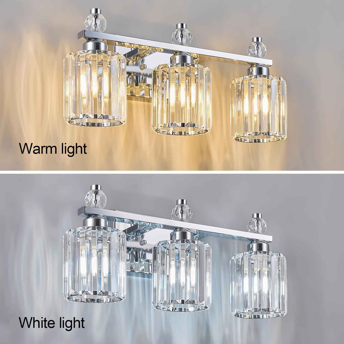 FDPBY Bathroom Vanity Lights 3-Light Chrome Modern Crystal Vanity Light Fixtures Over Mirror Crystal Bathroom Vanity Lighting Fixtures