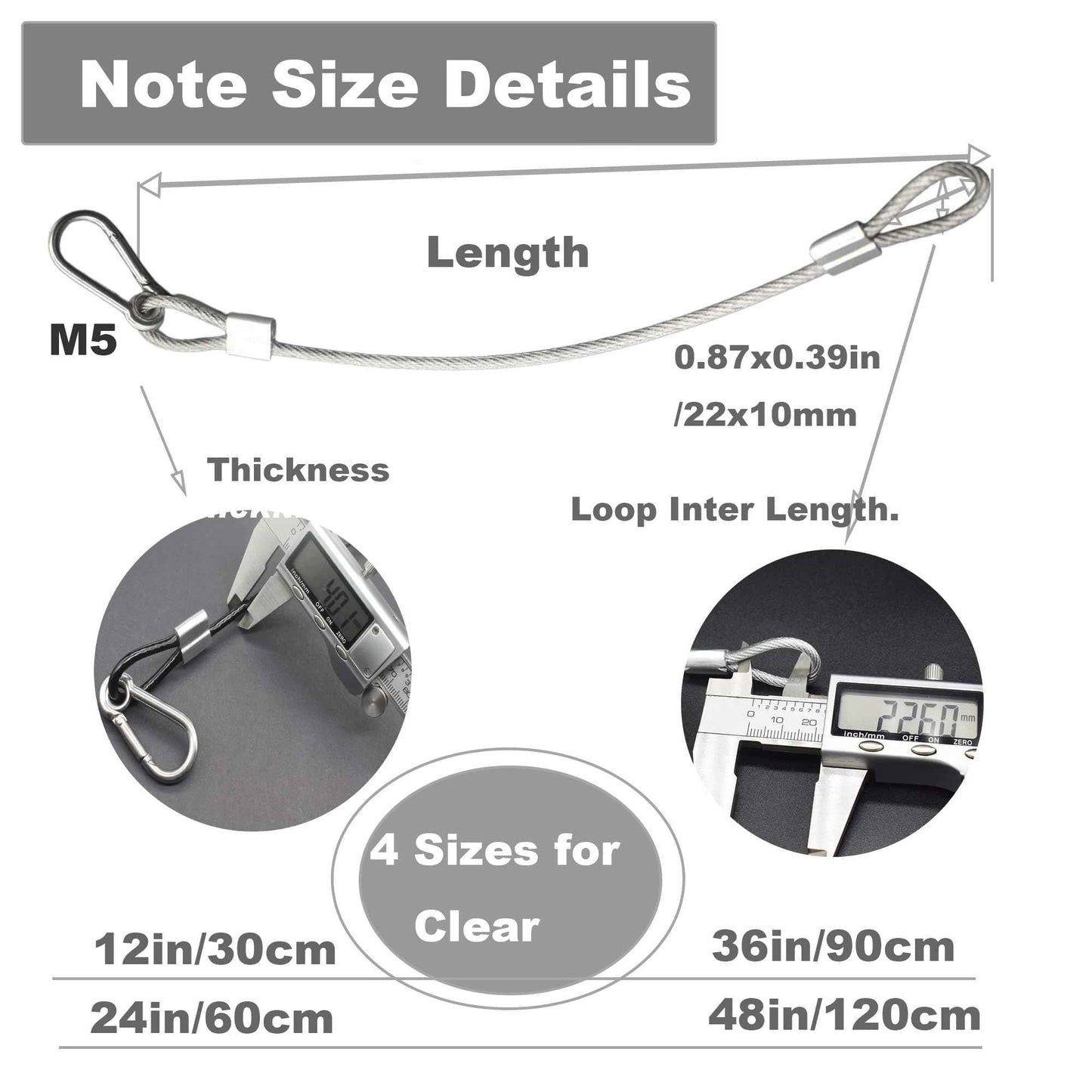 Bytiyar 10 pcs 12 inch Vinyl Cover Coated Stainless Steel Wire Rope Lanyard Cable Tether Safety Strap with Hooks and 2 Loops (4mm Thickness), Clear