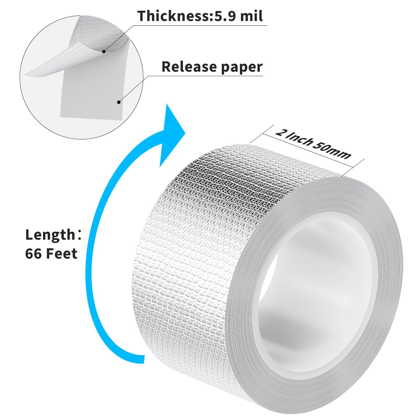 AIYUNNI Fiberglass Aluminum Foil Tape 2 Inch x 66 Feet (5.9mil) – Heavy Duty HVAC Metal Tape,High Temp Waterproof Insulation Adhesive for Ductwork, Furnace, Dryer Vent, AC, Pipe Sealing & Repair