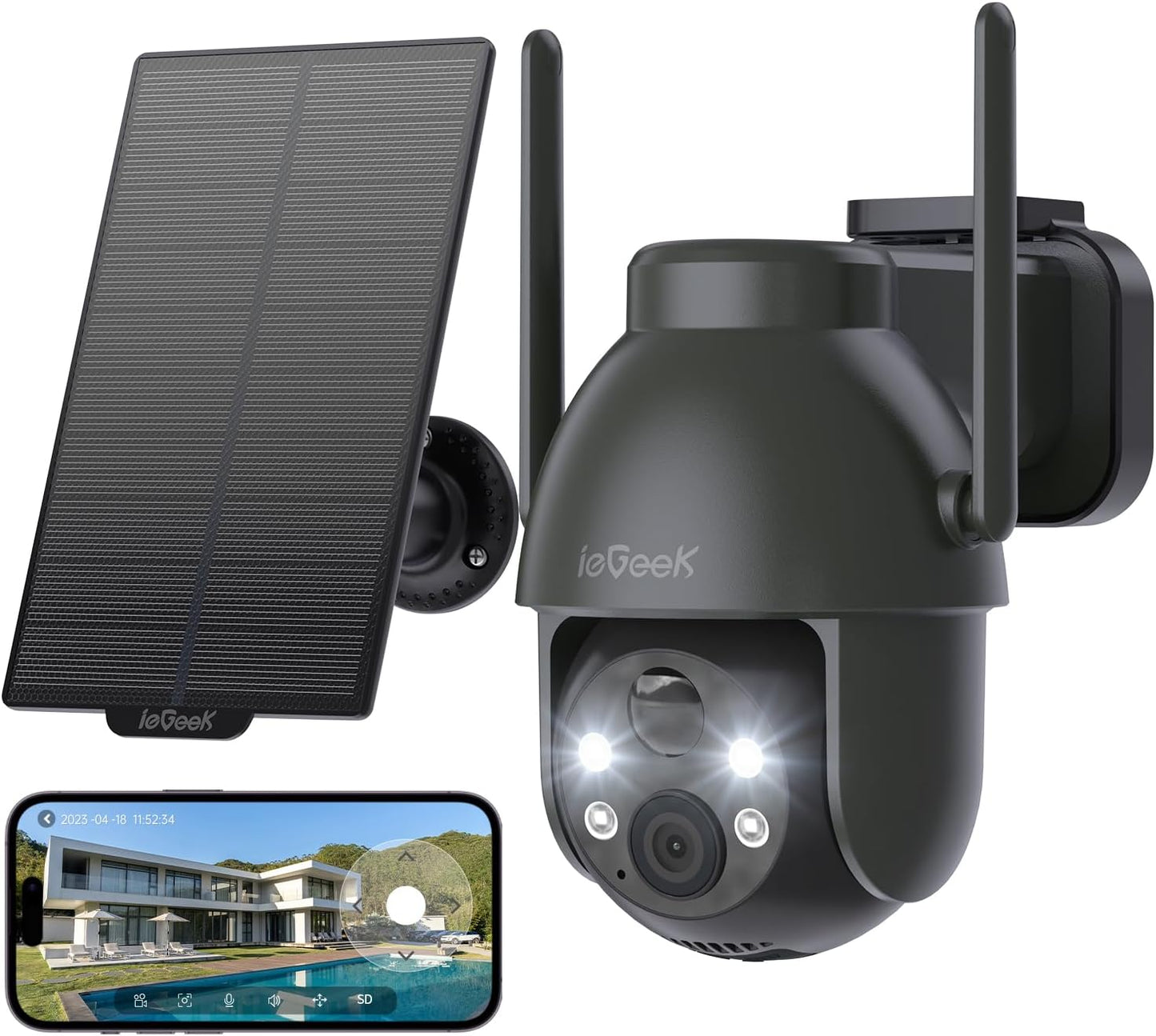 2K Solar WiFi Security Camera - Wireless Outdoor Surveillance with 360° PTZ & Night Vision