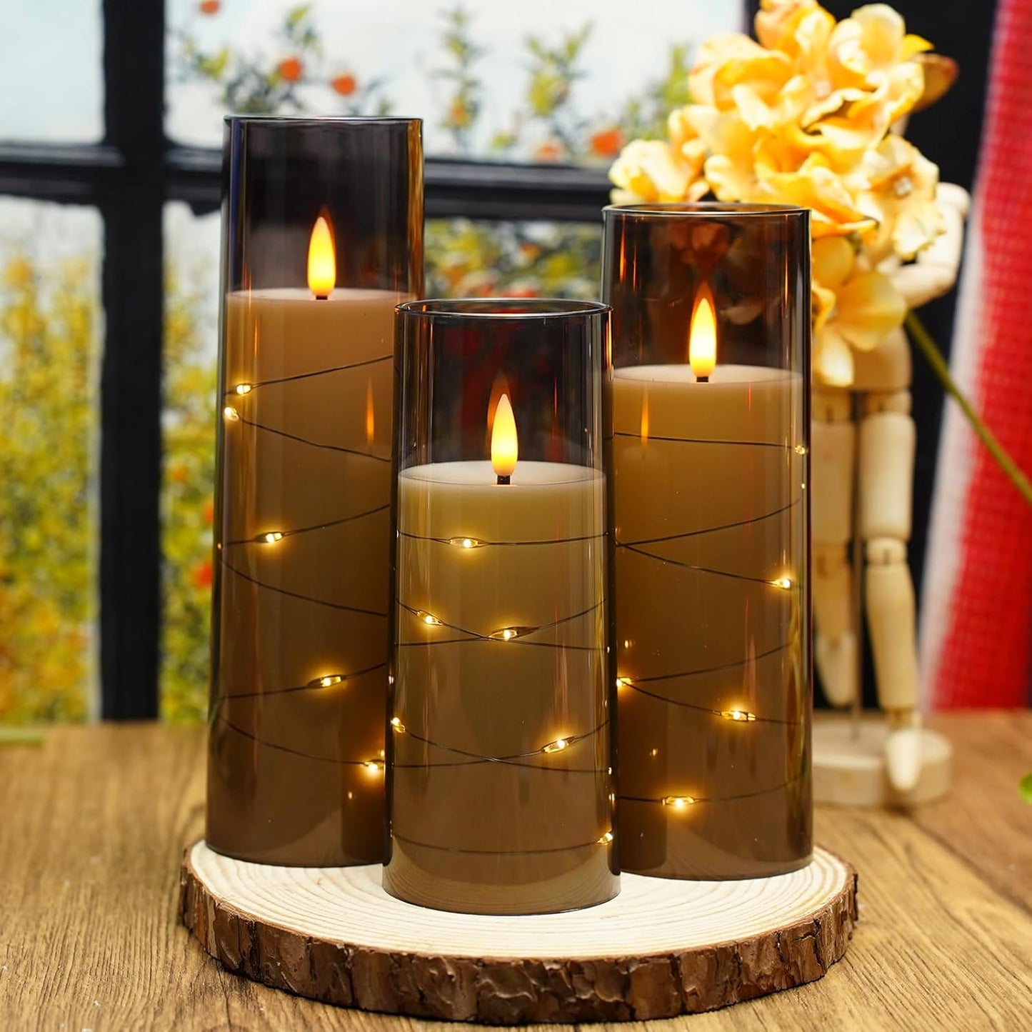 Flameless LED Pillar Candles Set - 9 Pcs White with Remote & Star String for Home Decor