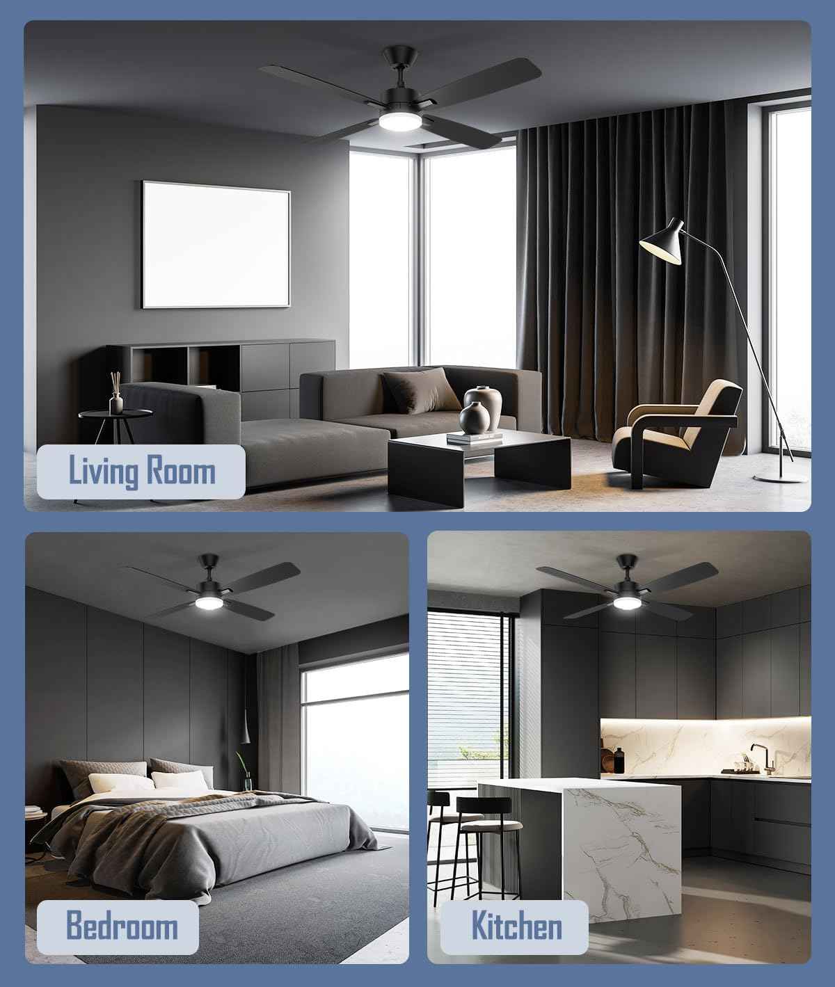 52-Inch Ceiling Fan with Remote Control & Dimmable Light - Noiseless DC Motor for Indoor/Outdoor Use
