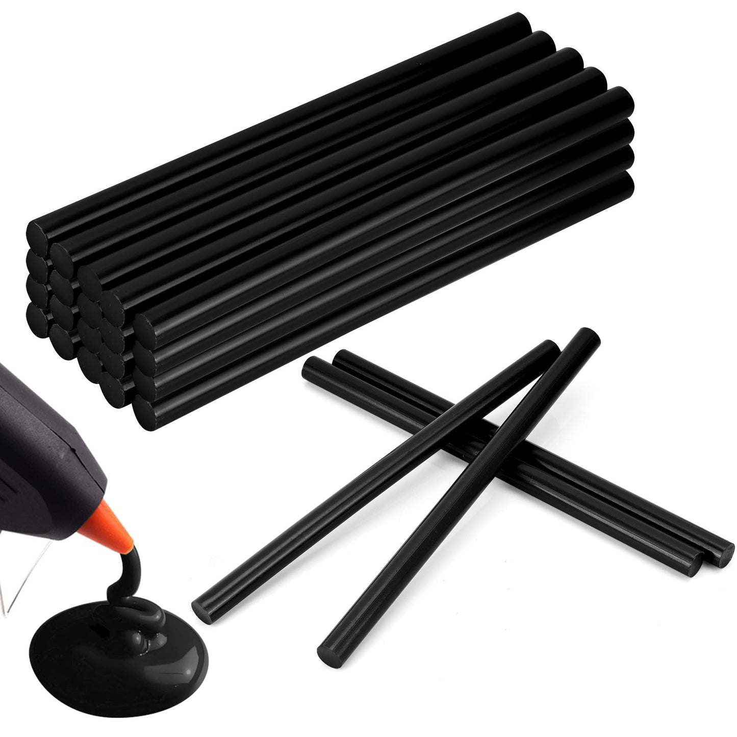 MATUFF Black Hot Glue Sticks Full Size 0.43” Dia x 8” Long, 20 pcs Hot melt Adhesive Glue Sticks, All-Purpose Glue Gun Sticks for DIY Black Crafting Arts and Wedding Cards, Stamp Sealing