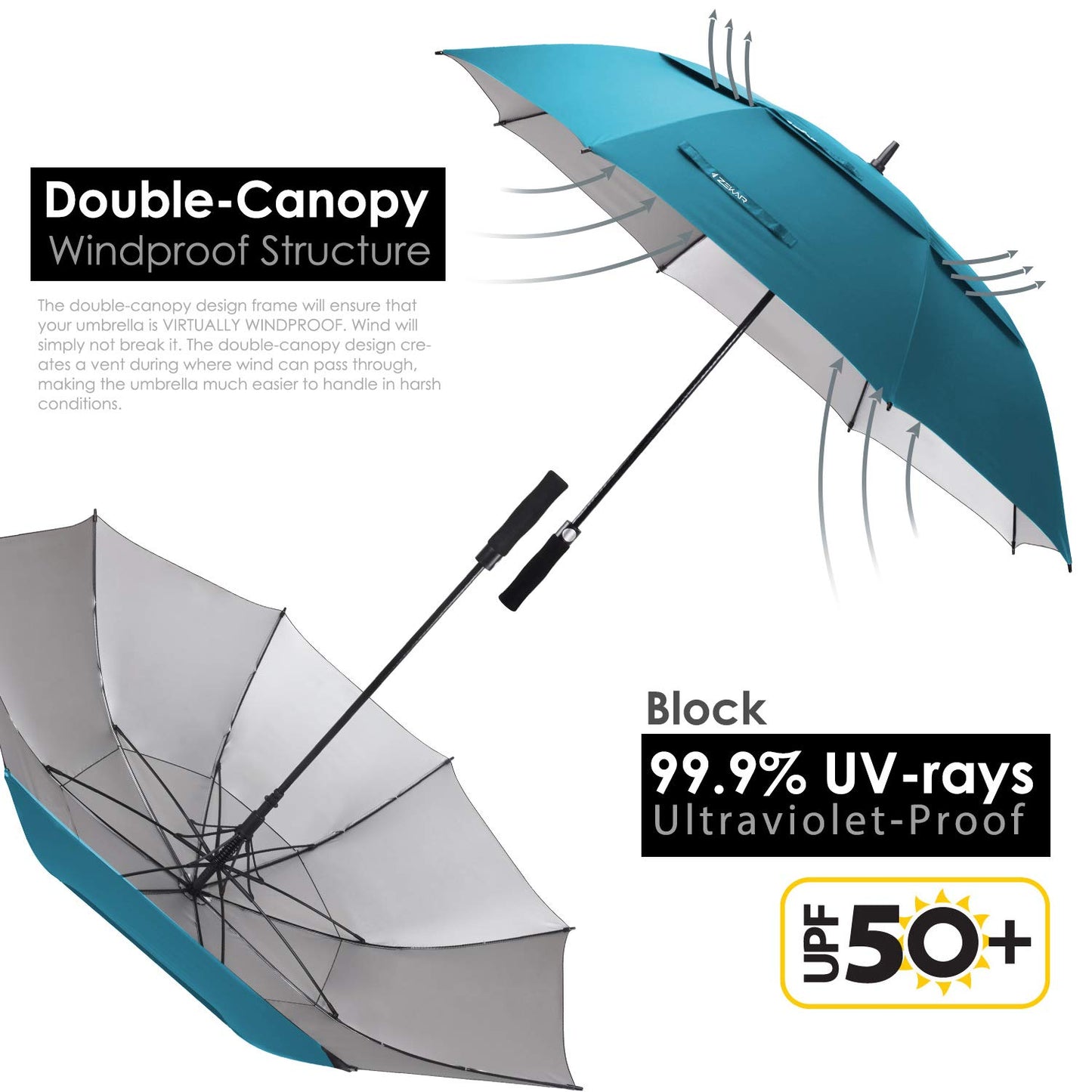 ZEKAR 54/62/68 inch Rain/Sun Windproof Large UV Protection Golf Umbrella