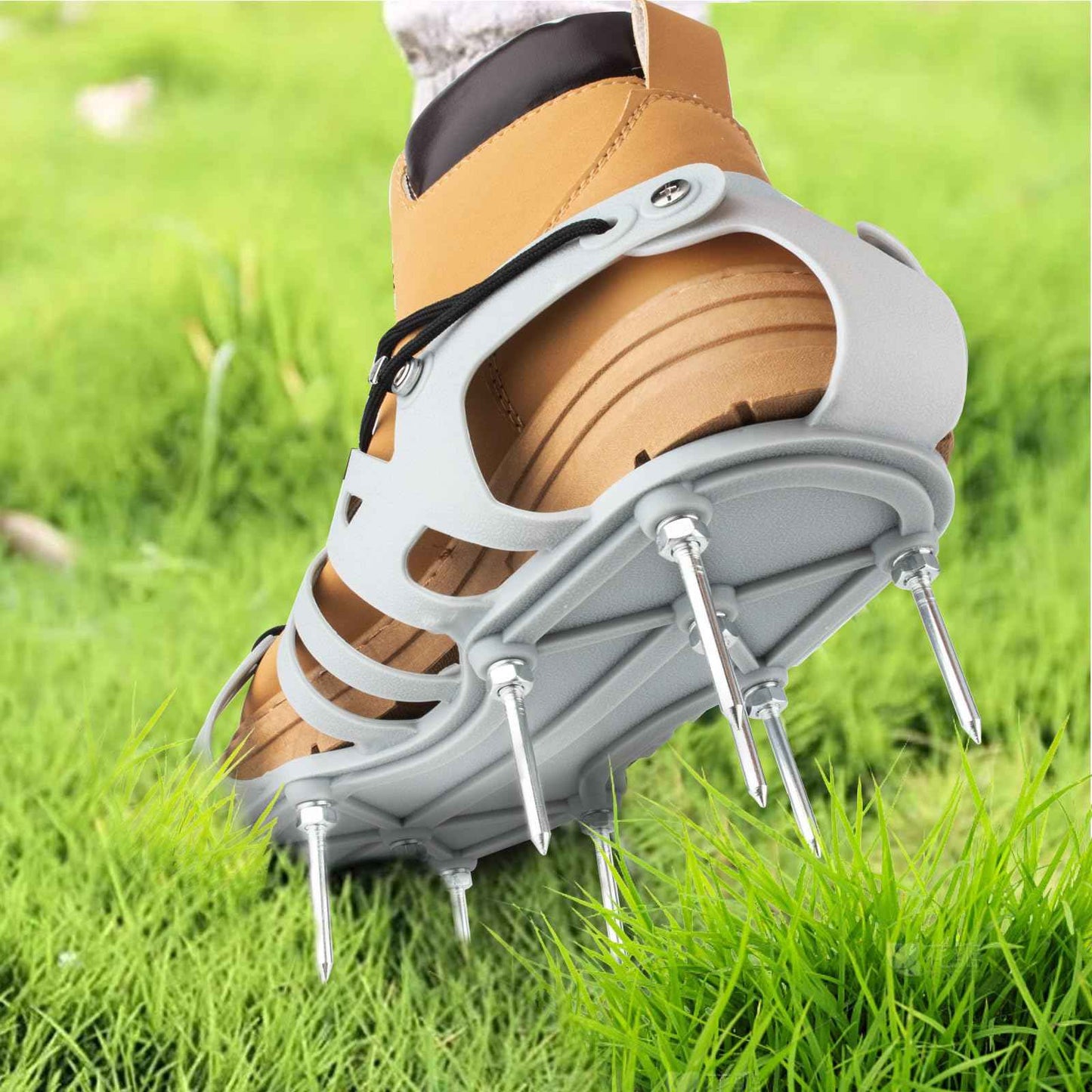 JIAN BOLAND Lawn Aerator Shoes - Wrap Around Lacing Design Spiked Shoes for Lawn Aerator, Flexible Bendable Sole Walk Freely One Size Fits All, Grass Aeration Spikes Tools
