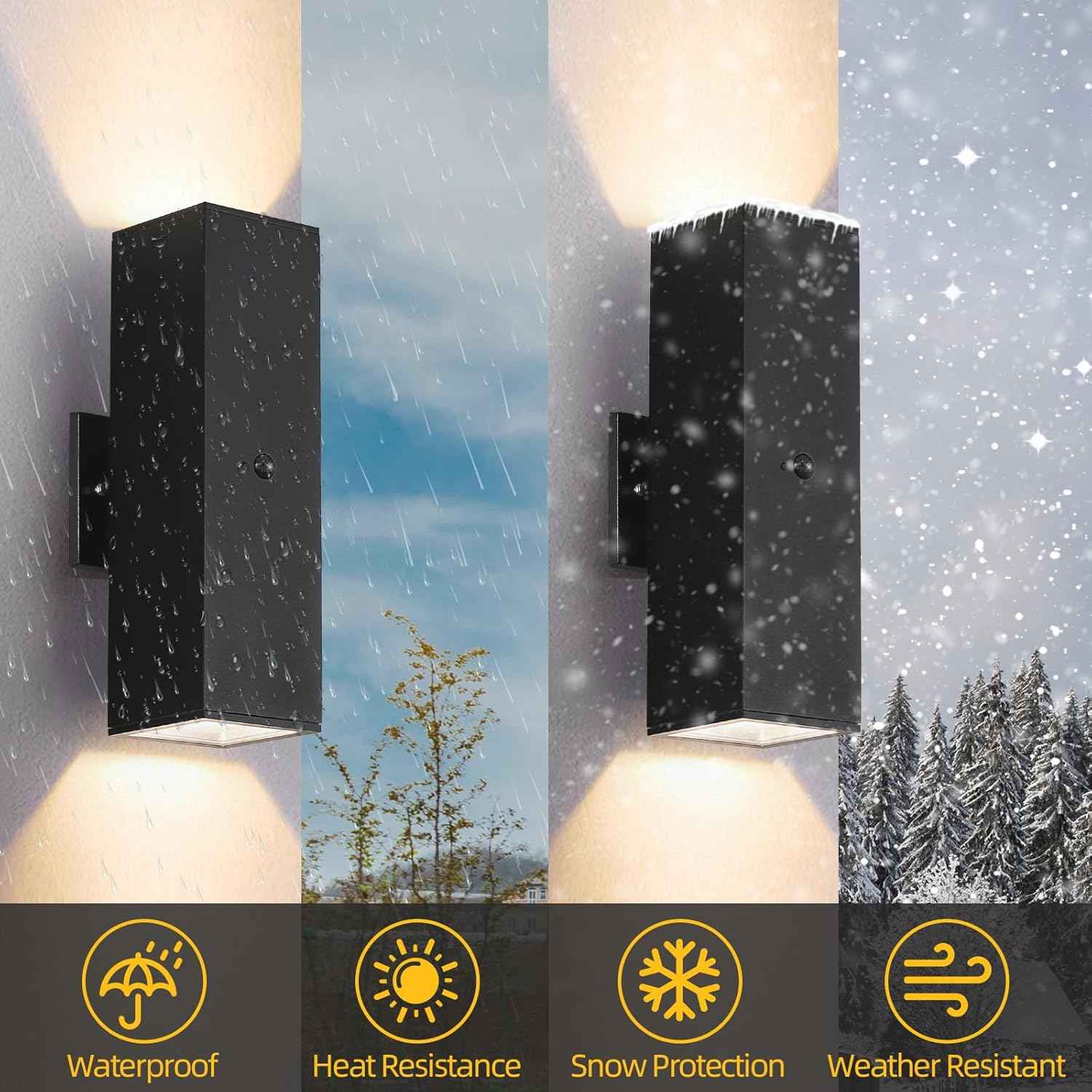 Modern Outdoor Wall Lights - Dusk to Dawn Square Matte Black Sconce with Bulbs, Aluminum Anti-Rust Up & Down Lighting for Porch & Garage
