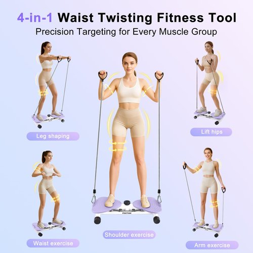 Waist Twister Ab Machine, 300 lbs Weight Capacity, Adjustable Ab Twister Board with Foot Massage for Belly Fat Loss, Noiseless Home Gym Equipment for Women/Men (Purple)