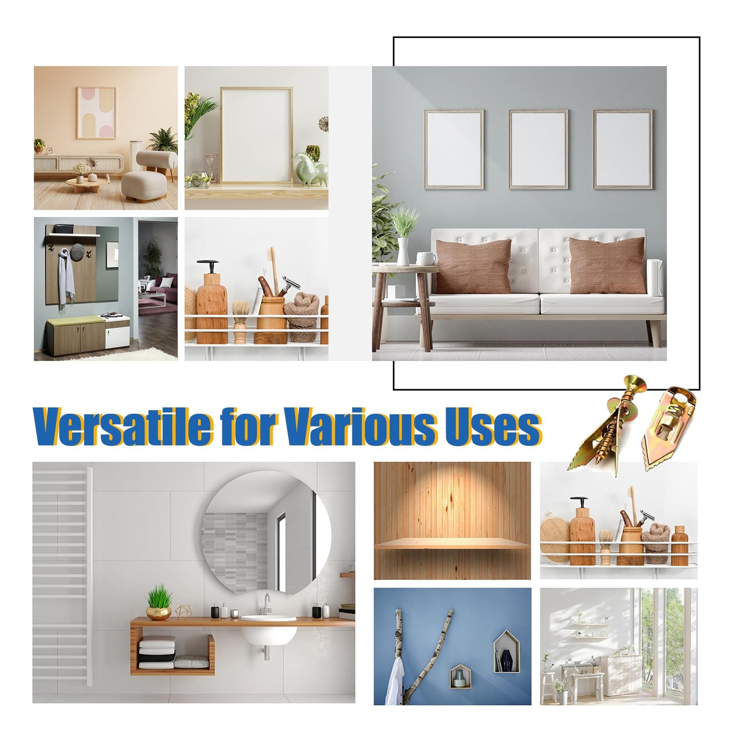 Self Drilling Drywall Anchors with Screws Kit - 100 Pcs 4 Sizes Heavy Duty Metal Expansion Anchors for Sheetrock, No Drill Needed, 50lb Rating, 2025 Upgraded Design