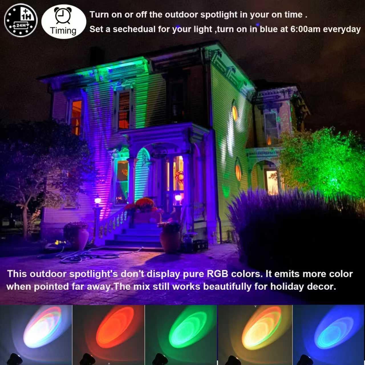 15W Smart Outdoor Colored Spotlights - APP Control, Waterproof Dimmable Garden Lights with Timer & Music Sync