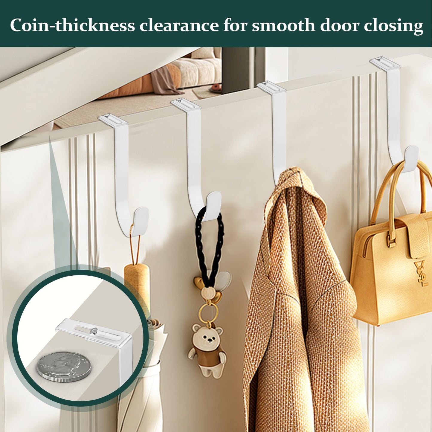 Yinsiskyer Adjustable Over The Door Hooks, Premium Metal Hooks for Hanging, Heavy Duty Door Coat Hangers and Towel Door Hangers, Cubicle Hook fits 1 3/8" to 3 1/2" Longer Panels for Wreath,White,5 Pcs