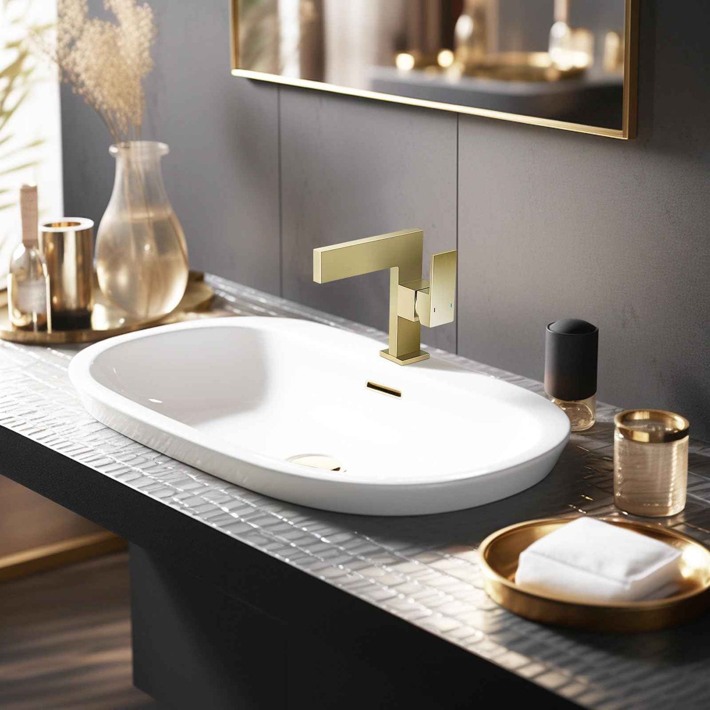 Brushed Gold Bathroom Sink Faucet Ultra Thin Design, Single Handle Vanity Faucet for Bathroom Sink,1 Hole Lavatory Basin Faucets Solid Brass(Brushed Gold)