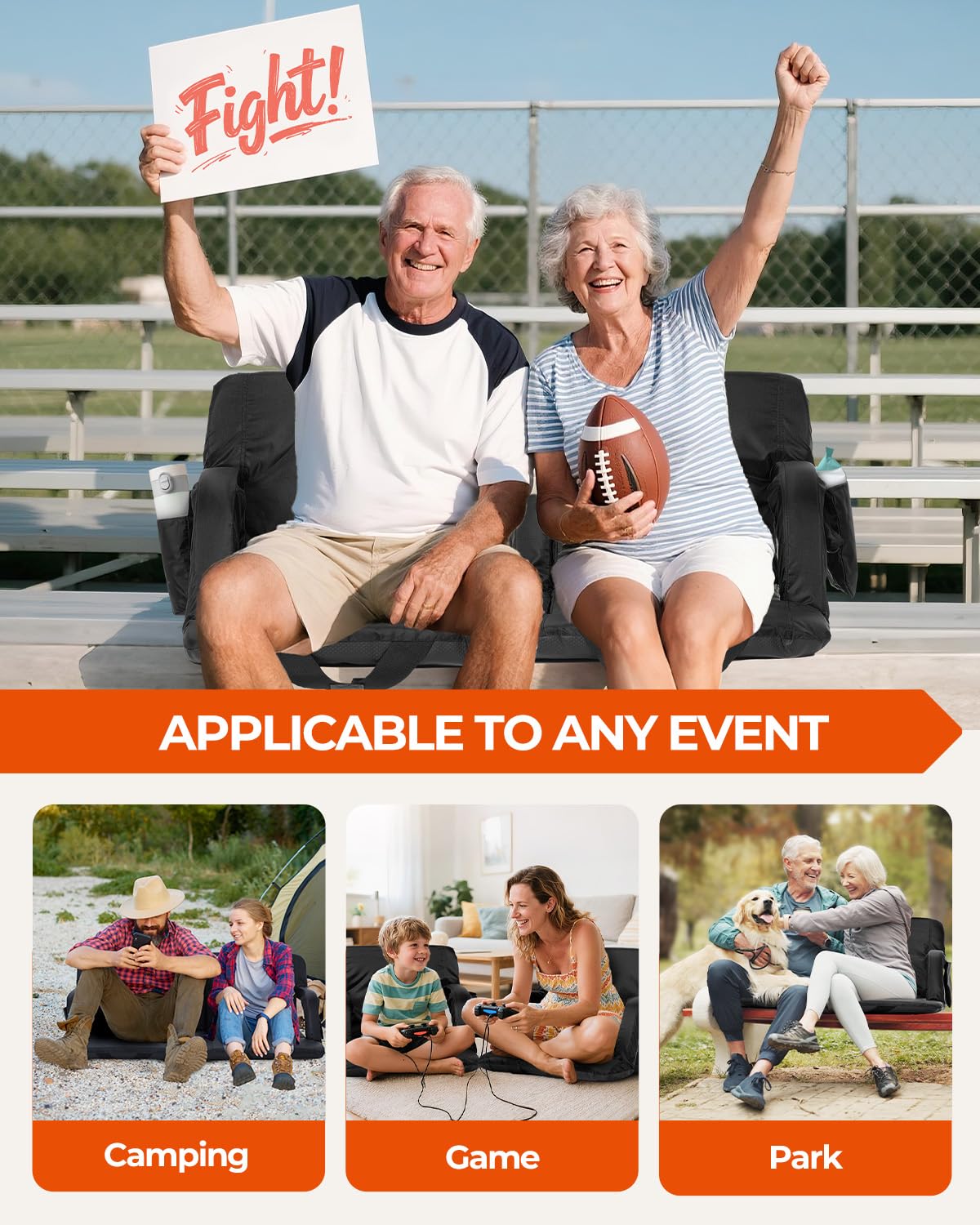 Sportneer Heated Stadium Seats for Bleachers: 3 Heated Modes 6 Reclining Positions Stadium Seats with Back Support for Sport Events Camping Parks Concerts