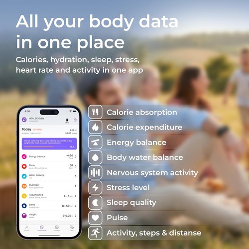 HEALBE Calorie Tracker - Smart Band for Automatic Calorie Intake | 24/7 Heart Rate, Waterproof, App-Connected