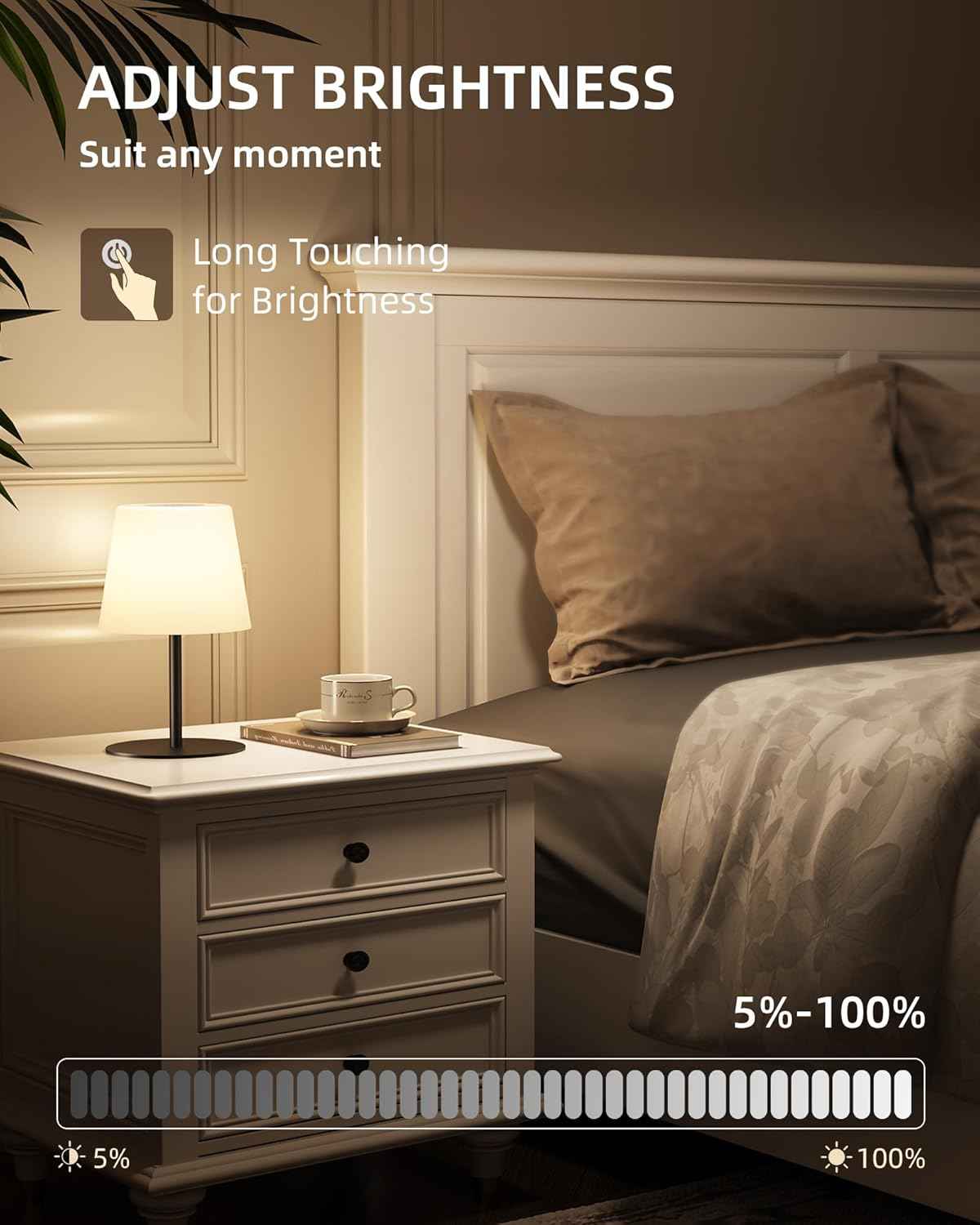 EZVALO Waterproof Cordless Table Lamp - Dimmable LED Night Light for Outdoor & Indoor Use