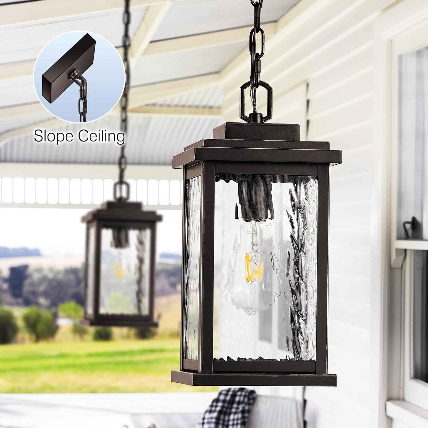 Outdoor Pendant Light - Oil Rubbed Bronze Chandelier for Porch & Patio, Adjustable Chain