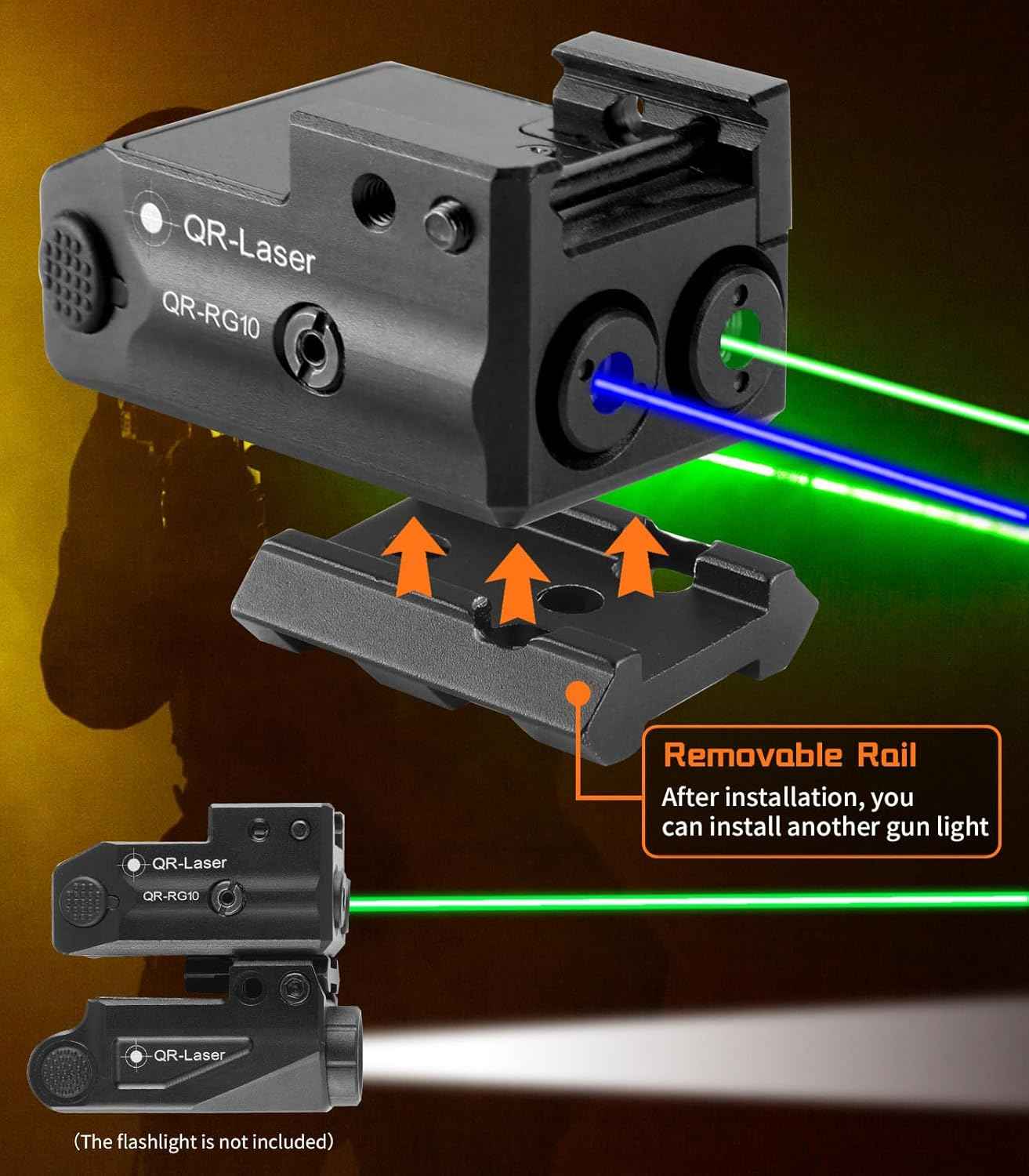 800 Lumens Tactical Flashlight Laser Sight Combo - USB Rechargeable LED Light for Handguns