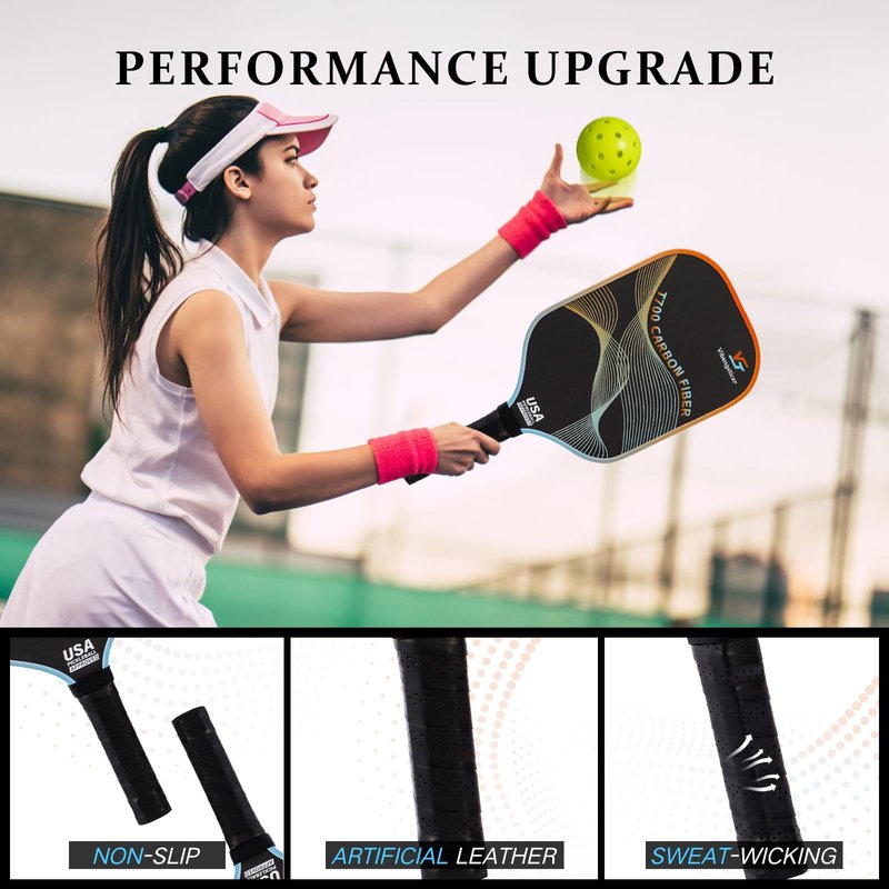 Vibengeticer Pickleball Paddles, Multilayer T700 Textured Carbon Fiber Pickleball Paddle, Single Pickle Ball Rackets with 1 Bag, Pair of Grip Tapes, Pickle Ball Paddle for Men and Women