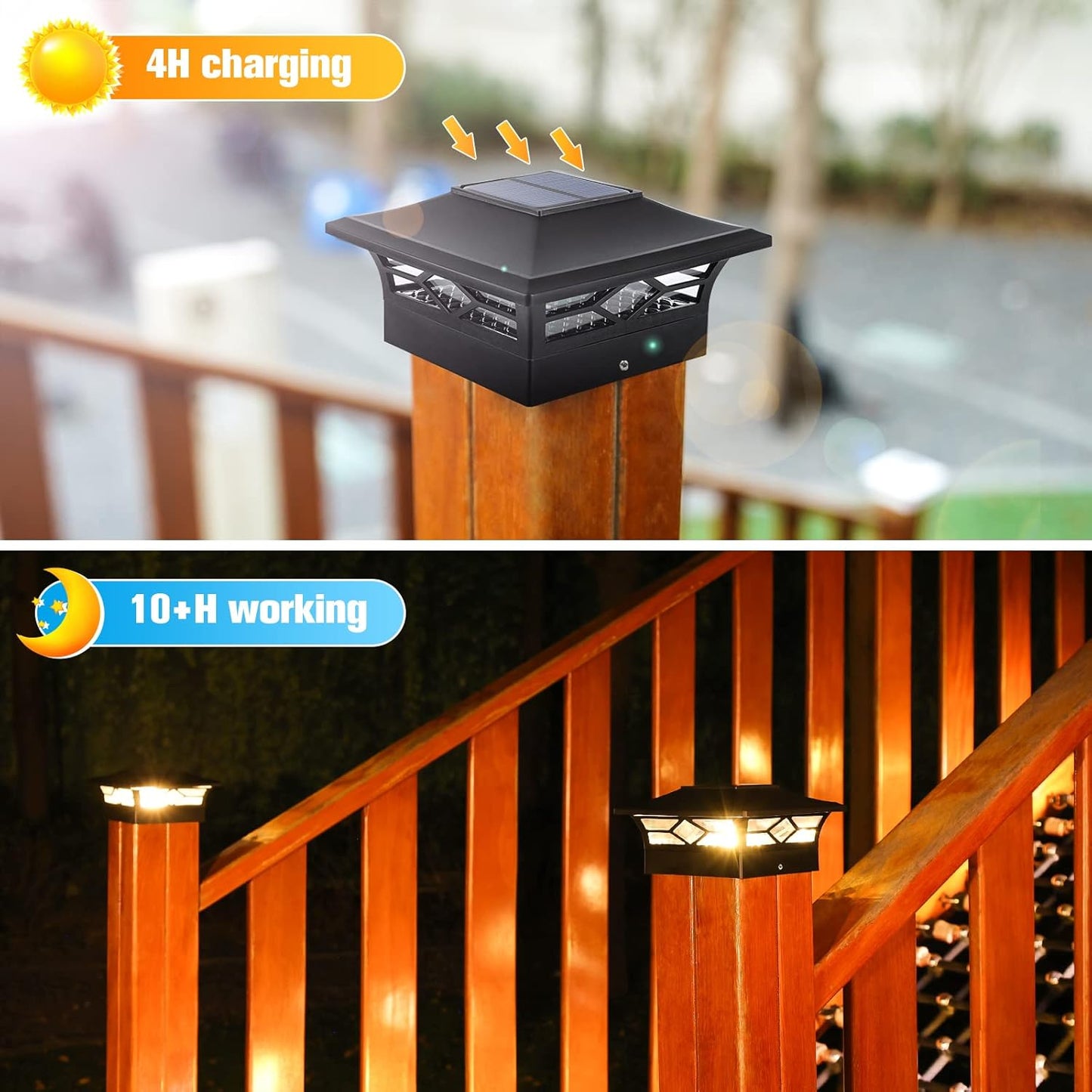 Solar Post Cap Lights 6-Pack - Waterproof LED Outdoor Lighting for 4x4 & 6x6 Decks, 2 Color Modes
