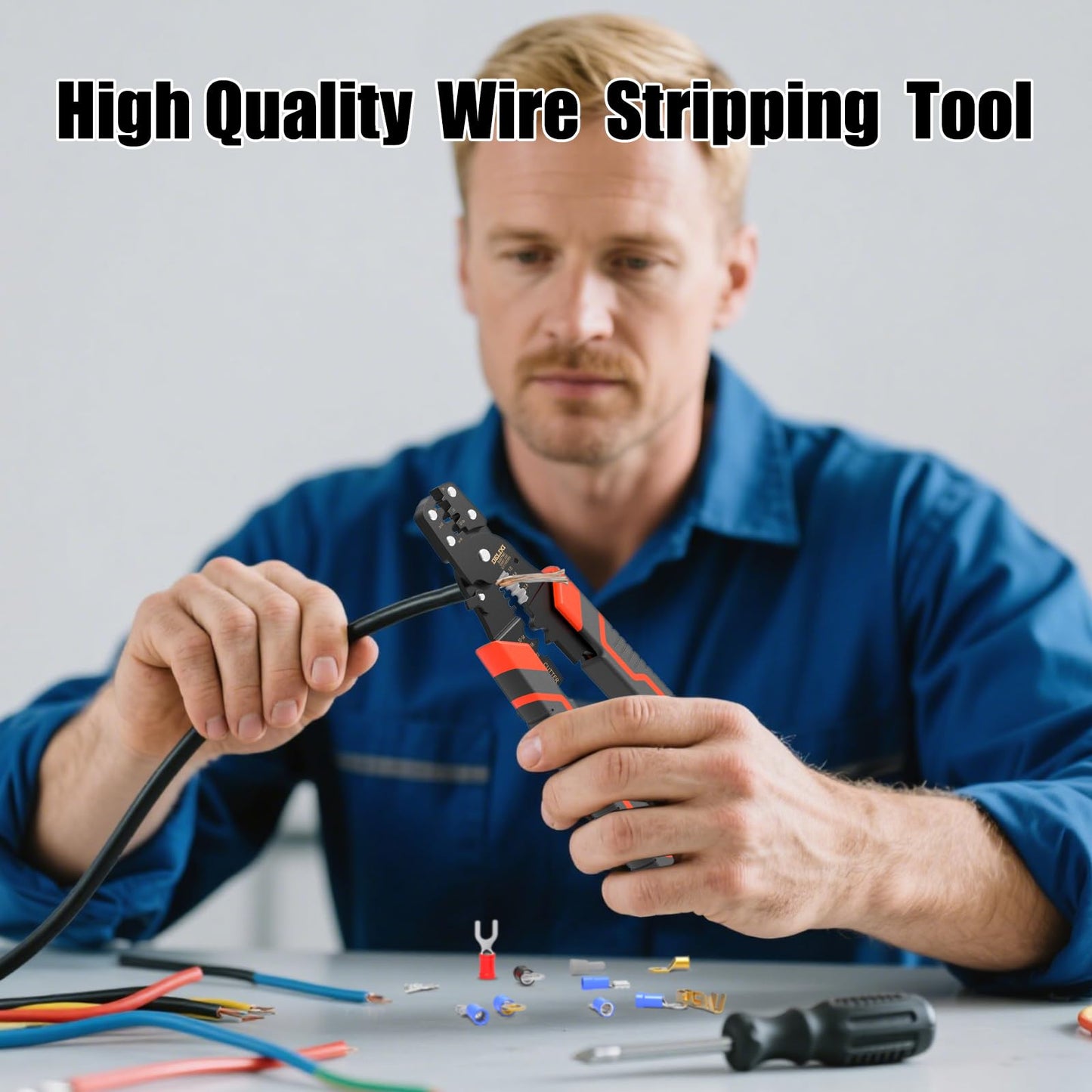 Crimping Tool with Stripper & Terminal Crimper, Multifunctional Wire Crimping Tool for AWG 28-10 Wires and 1.0-2.6 mm² Cable Stripping, Perfect for Network Engineers, DIY Enthusiasts
