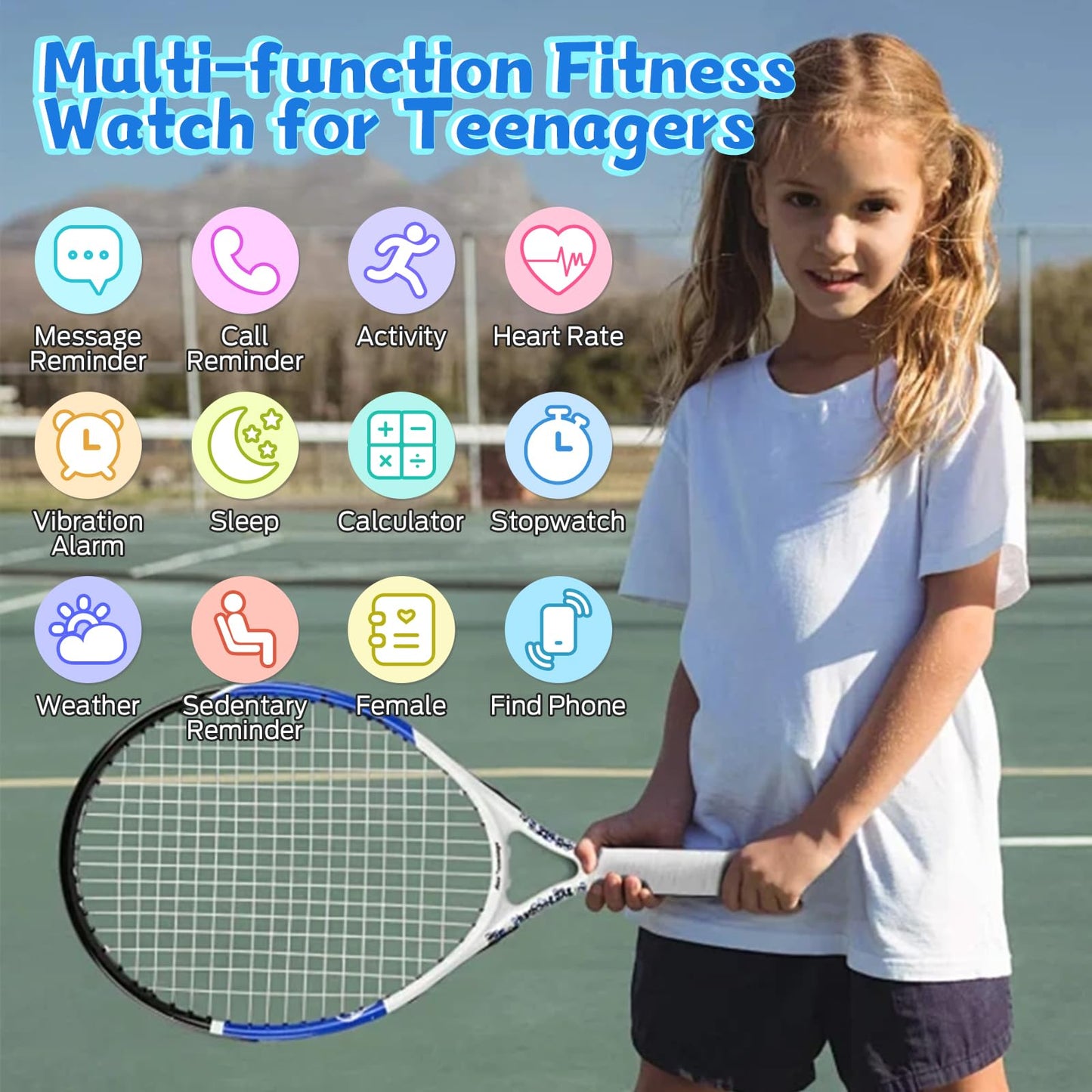 Smart Watch for Kids, Fitness Tracker with Pedometer, 100+ Sport Modes, Heart Rate, Sleep Monitor, Spo2, Calorie Step Counter, Fitness Watch 1.75"HD, Birthday Gifts for Girls Boys Teens 5-16 Black