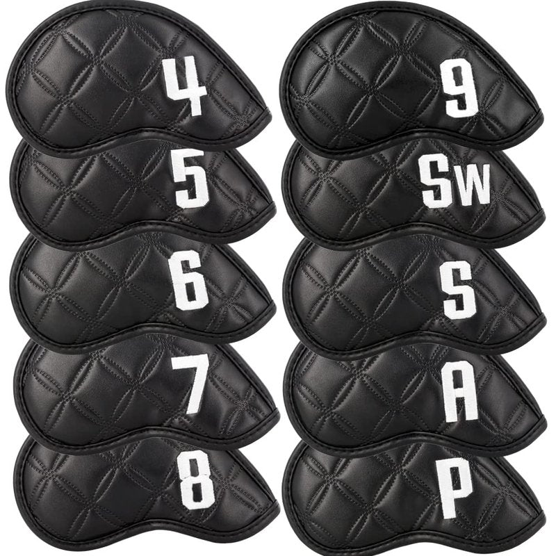 GOLTERS Golf Club Head Cover Iron Headcovers 10pcs/ Pack Synthetic Leather Magic Tape Closure Fit All Brand Callaway Ping Taylormade for Irons (White)