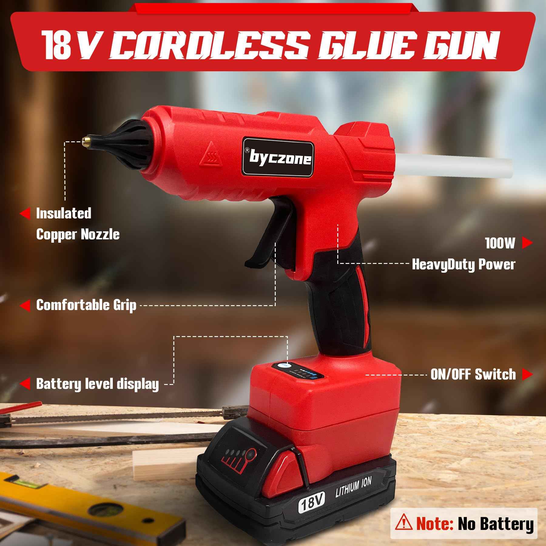 Cordless 100W Hot Glue Gun for Milwaukee M18 Battery, Handheld Wireless Power Heavy Duty Hot Glue Gun Full Size Kit with 20pcs Hot Glue Sticks for Home Repair, Arts & Crafts(Battery NOT Include)