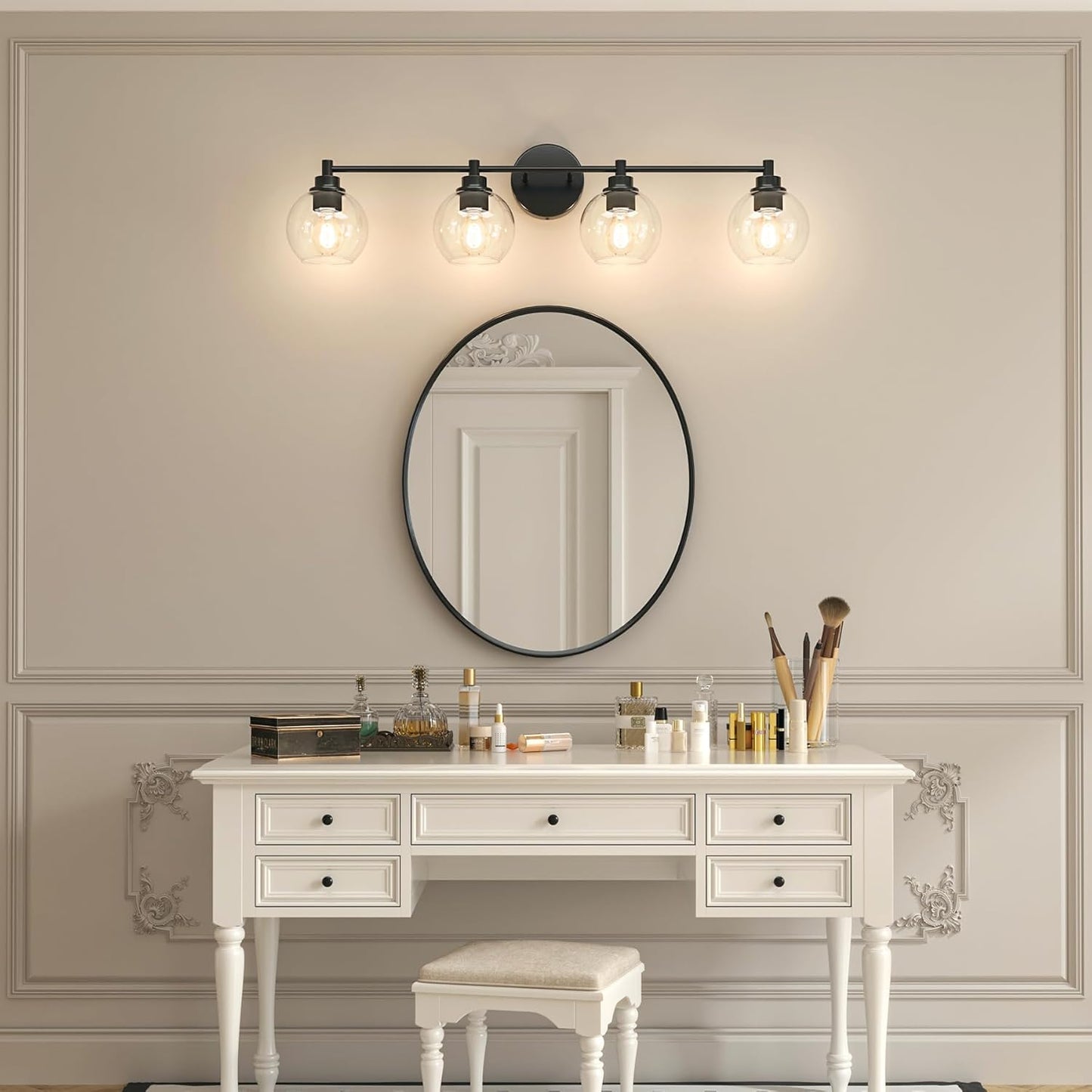 3-Light Vanity Bathroom Light Fixture with Globe Glass Shades - Brushed Nickel, ETL Certified