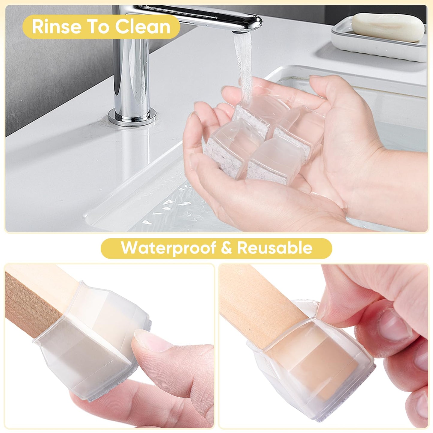 BALEINE 16 Pack Silicone Chair Leg Floor Protectors, Stool Leg Protectors Cap, Non-Slip Chair Leg Caps for Hardwood Floors (Clear & Large (Square), 16 Pack)