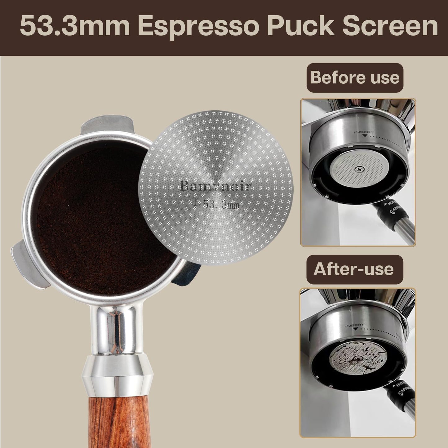 Bamynoir Espresso Puck Screen,53.3mm Puck Screen Compatible With Breville Portafilter 54mm,Mesh Plate For Espresso Coffee Filter Basket,0.65mm Thickness,150μm,Stainless Steel (1 Packs 53.3mm)