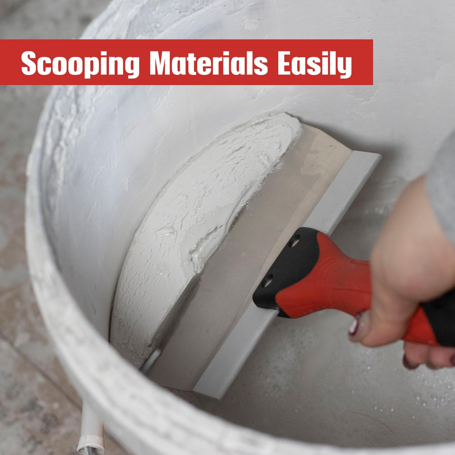Fishark 6.5" Curved Bucket Scoop for Drywall & Plaster - Professional Rustproof Stainless Steel Scooping Tool with Contoured Blade & Soft-Grip Handle, Multipurpose Scraper for Paint, Mortar, Spackling