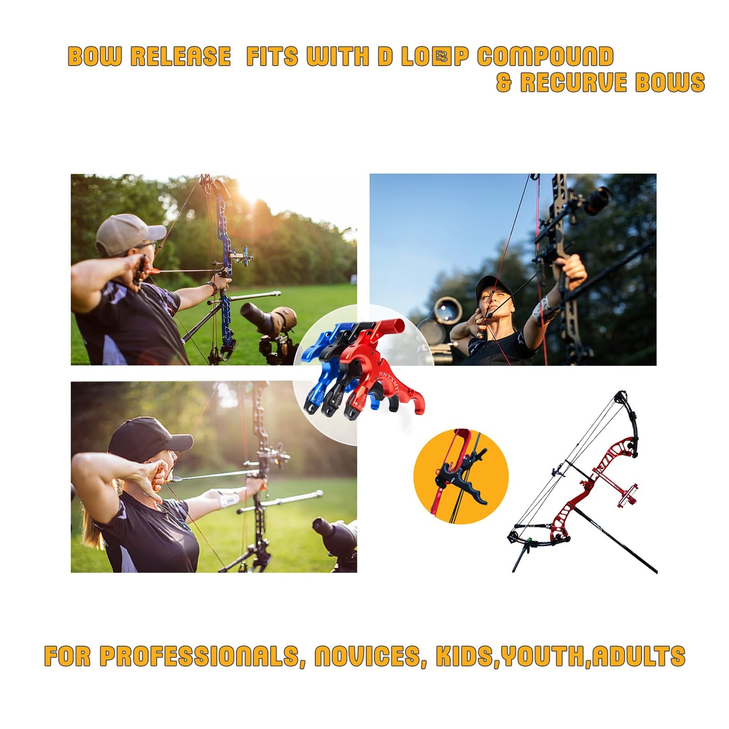 sntxmy Bow Release for Compound Bow, Archery Release Trigger, Compound Bow Release, Thumb Release. (4 Finger Bow Release, Camo)
