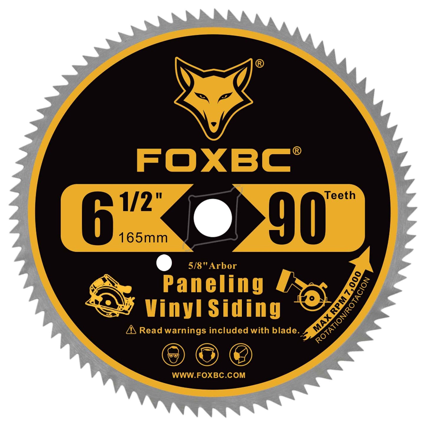 FOXBC 6-1/2 Inch 90 Tooth Circular Saw Blade for Paneling and Vinyl Siding Wood Cutting with 5/8-Inch Diamond Arbor