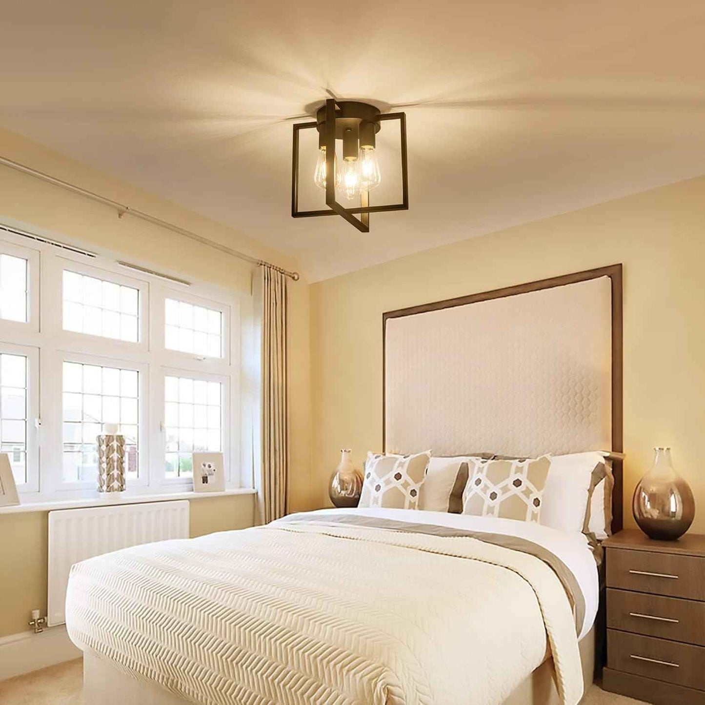 Brushed Nickel 3-Light Flush Mount Ceiling Light Fixture - Modern Geometric Design for Living Room, Kitchen, Dining Room, and Hallways